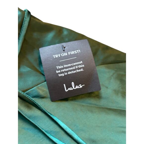 Lulus Fondly Loved Dark Green Satin Wrap Maxi Dress - Size S - Picture 14 of 16
